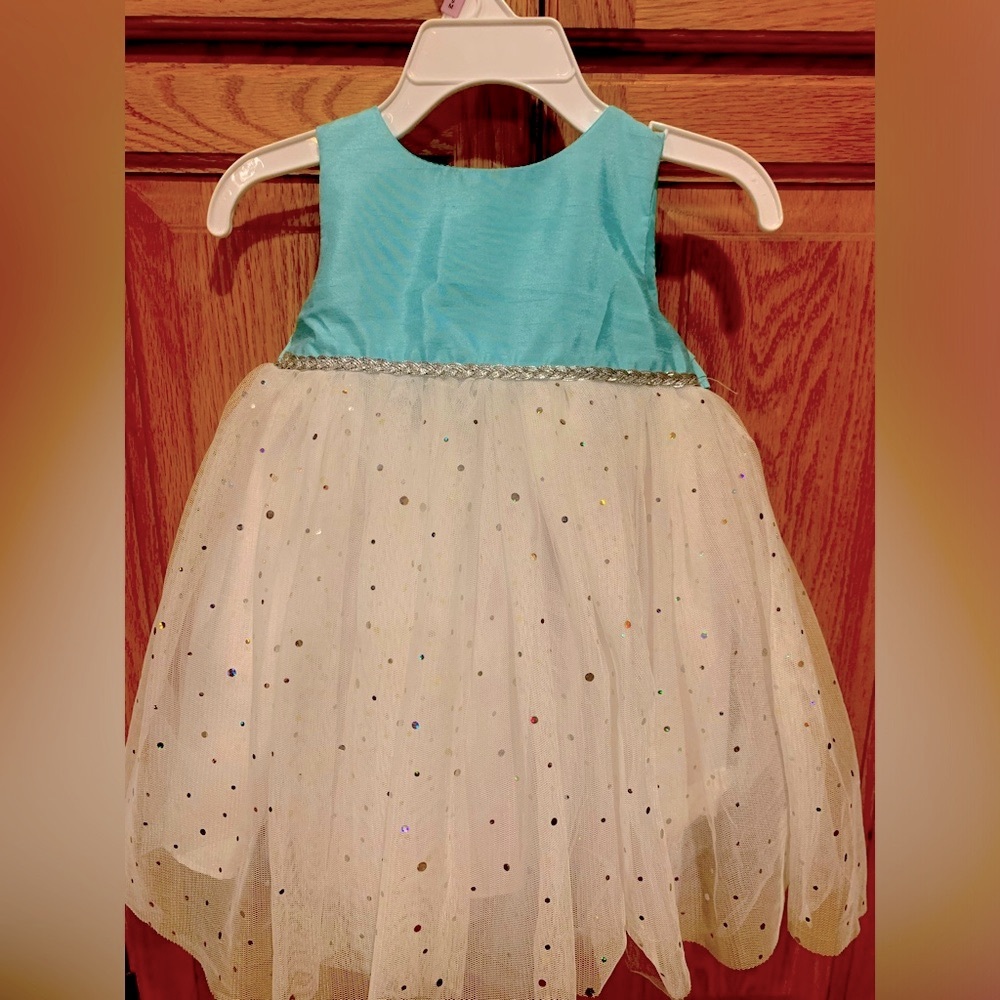 Marmellata girl dress. Turquoise/ white. 12 months.